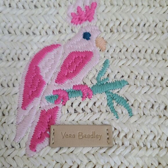 Vera Bradley Straw Mini Convertible Backpack Light Natural Pink Tropical Bird - Picture 2 of 9